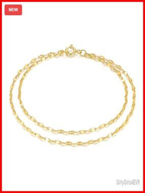 14K Gold Plated Double Layer Chain Bracelet for Women Link Bracelet